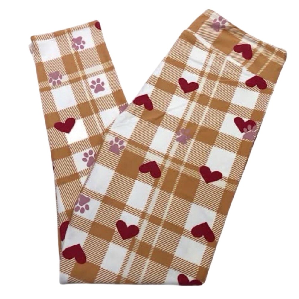 LuLaRoe Women Leggings TC Red Hearts Pink Paw Prints Cats Dogs Tall & Curvy NWT